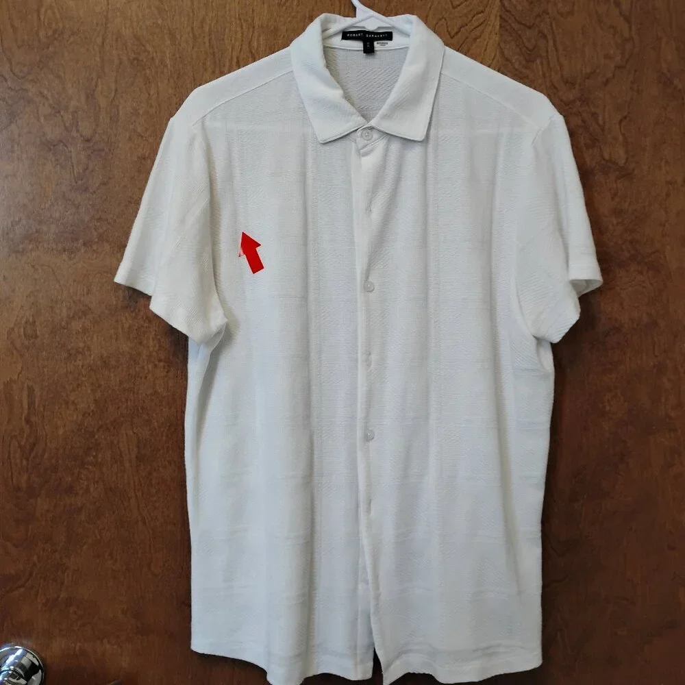 Robert Barakett White Textured Tonal Windowpane Knit Shirt - Picture 3 of 4